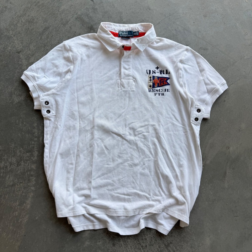 Vintage Polo Ralph Lauren US Coastal Patrol Rescue Polo Shirt White Mens XL